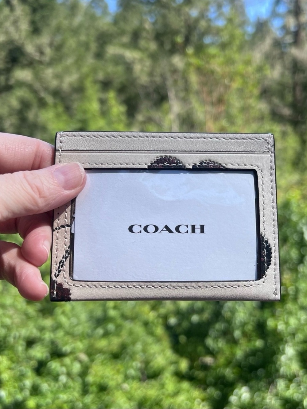 COACH Slim Id Card Case Leather Cardholder w Sequin Cherry Print CDG88 NWT - Picture 2 of 9